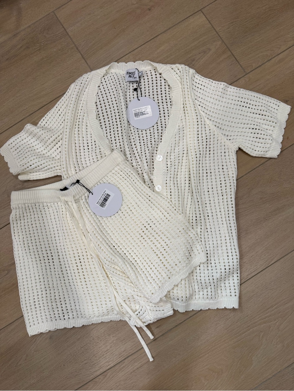 Princess Polly Cream Crochet Button-Up Coverup Set